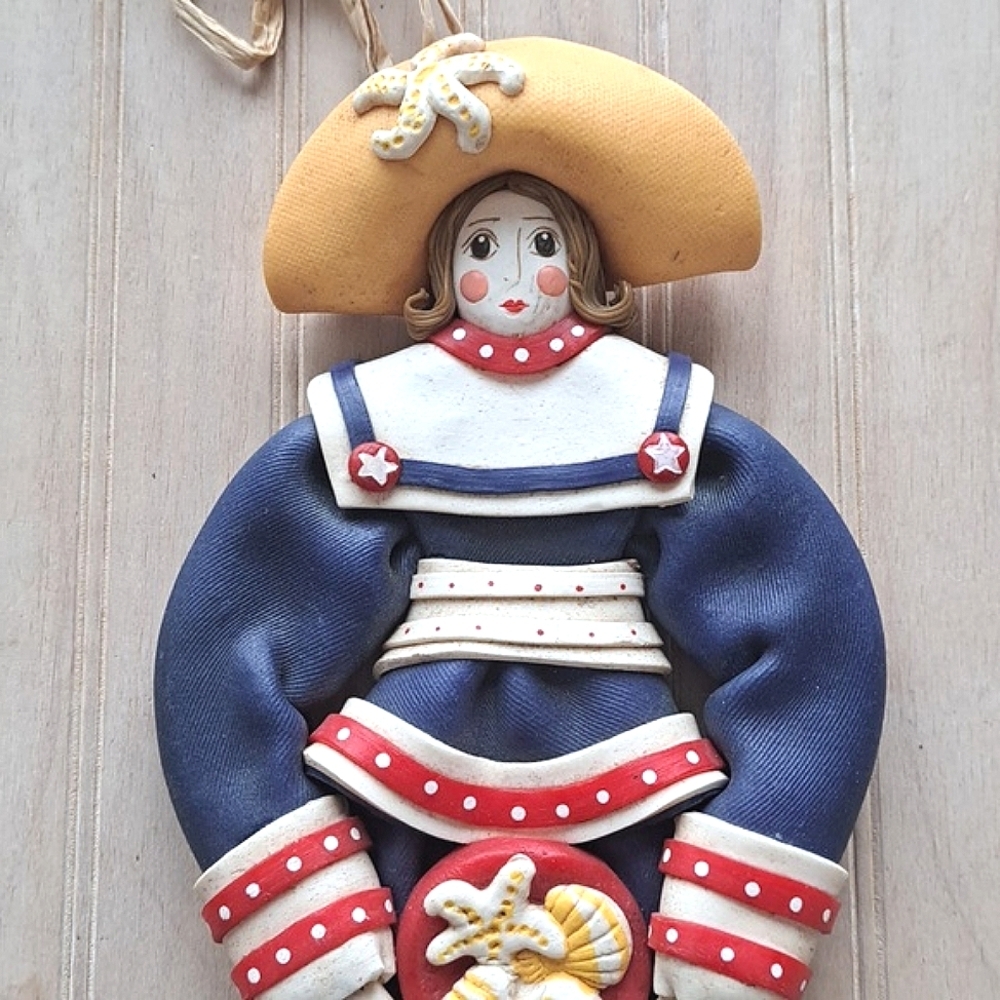 By The Sea Sailor Vintage Handcrafted Wall Hanging Decorative Nautical Folk Art